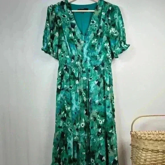 Maggy London | Dresses | Maggy London Green Floral Watercolor Maxi Long  Dress Size 4 | Poshmark